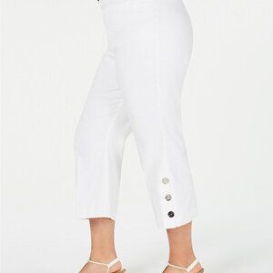 JM Collection Plus Size Button-Trim Cropped Pants White 0X 10 12